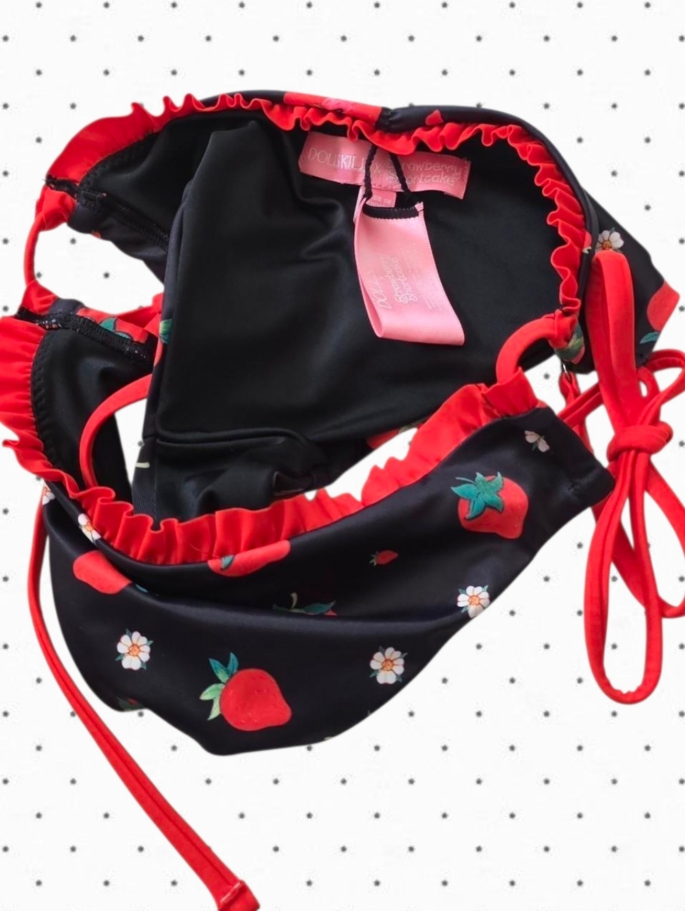 Dolls Kill x Strawberry Shortcake black and red strawberry bikini set - Picture 5 of 6